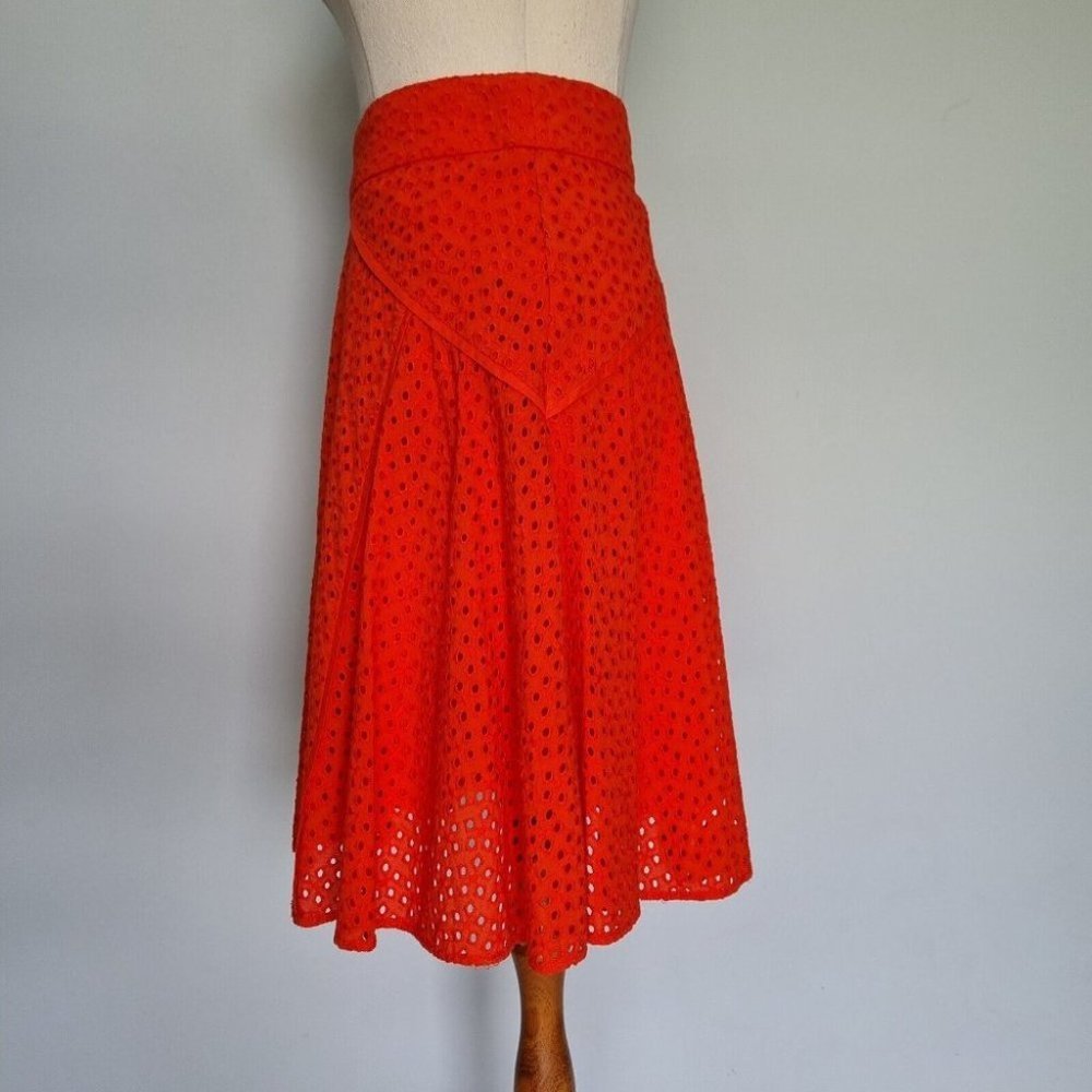 Review Bright Orange Cotton Eyelet A-Line Skirt Size 8 - Picture 3 of 6